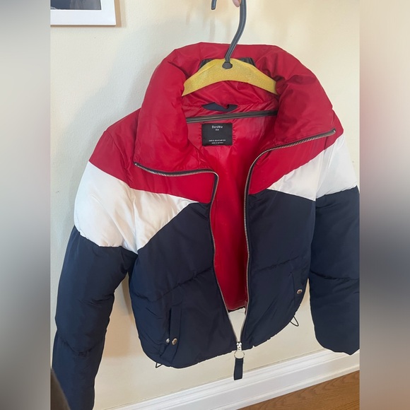 Red, White & Blue Bershka puffer bomber. Size XS, never worn - Picture 2 of 5